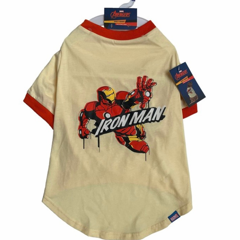 Marvel Avengers Iron Man Dog T-Shirt XL Tan Red Superhero Pet Apparel NWT